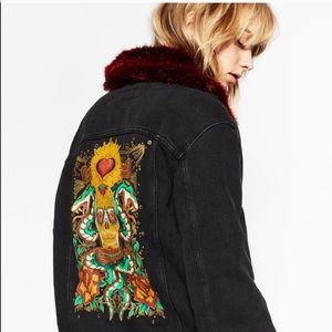 Zara Fleece Lined Denim Jacket w Detachable Collar